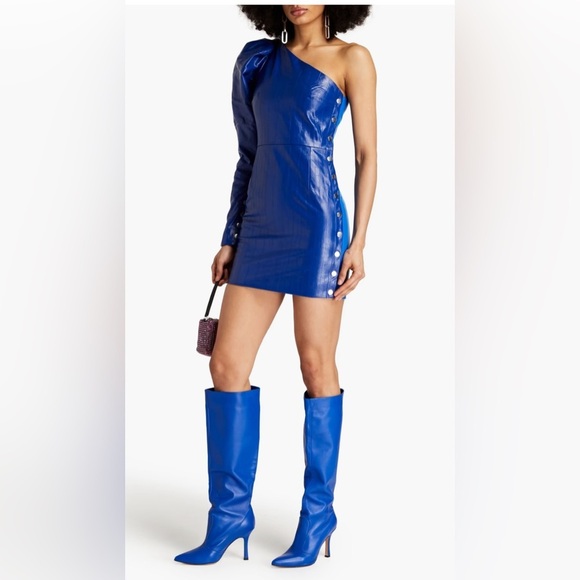 Rotate Birger Christensen Dresses & Skirts - Rotate Chic One-Shoulder Blue leather Dress|size 38 holiday party ready